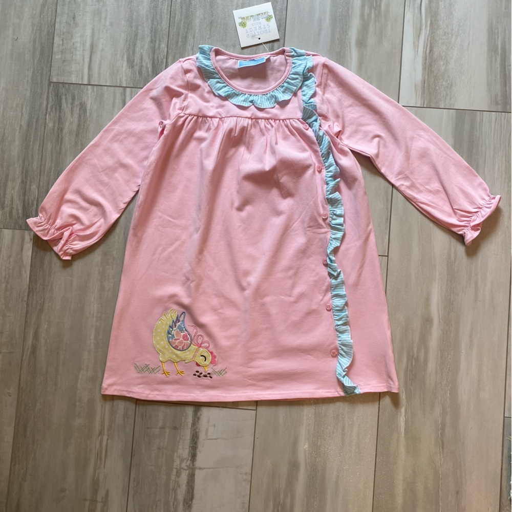 NWT Trotter Street Kids Pink Dress with Chicken Appliqué & Ruffle, girls size 8